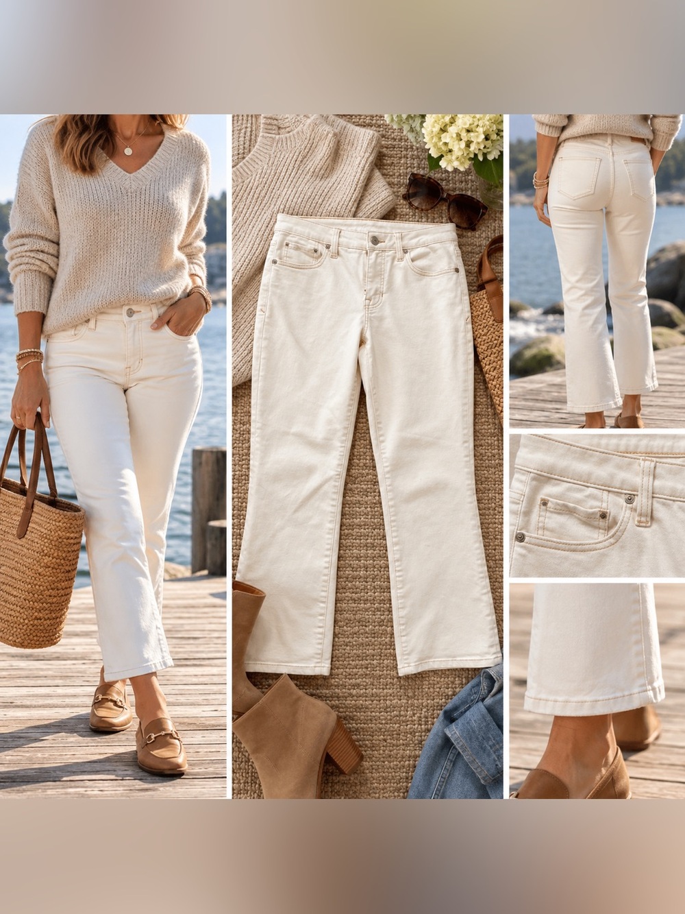 Tommy Bahama Mid Rise Crop Mini Boot Jeans Ivory Size 6/27 Stretch